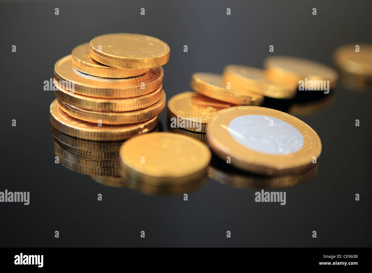 Pile de pièces de monnaie au chocolat Banque D'Images