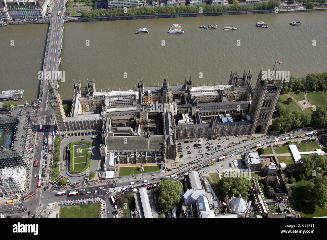 Image aérienne des Chambres du Parlement, Londres SW1 Banque D'Images