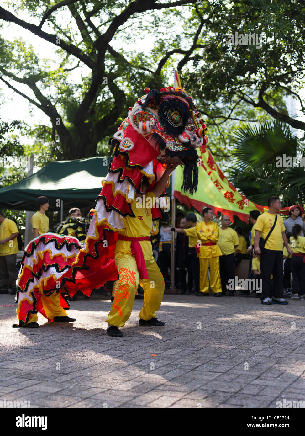 dh Kowloon Park arts martiaux TSIM SHA TSUI HONG KONG garçons chinois spectacle de danse lion chine exécutant la foule de touristes de l'extrême-Orient Banque D'Images