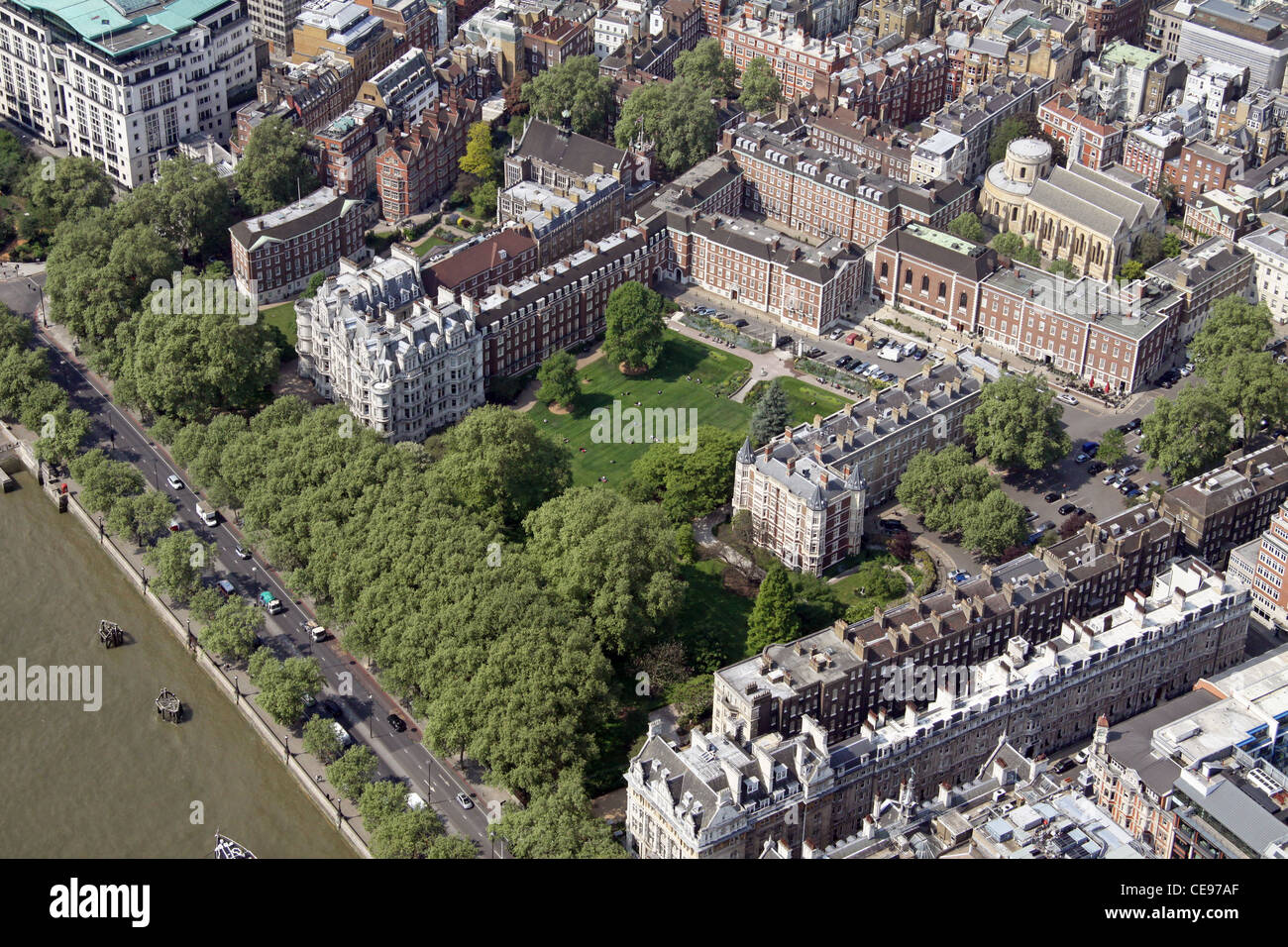 Image aérienne des jardins du Temple intérieur, Victoria Embankment, Londres EC4 Banque D'Images