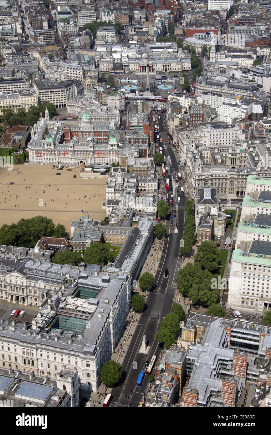 Image aérienne jusqu'à Whitehall, Londres Banque D'Images