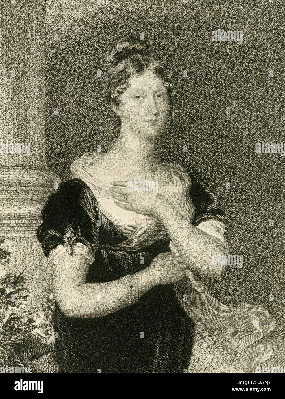 Gravure 1830 de la princesse Charlotte de galles. Banque D'Images
