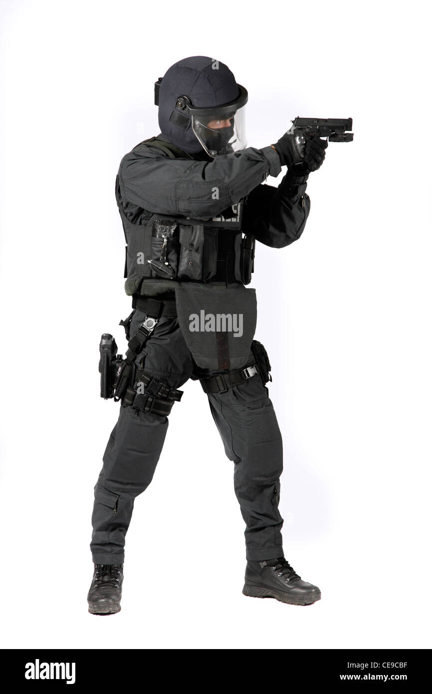 Police, SWAT Team. L'unité des opérations spéciales de police, lutte contre la criminalité grave, le terrorisme, les preneurs d'otages, le crime organisé. Banque D'Images Police, SWAT Team. L'unité des opérations spéciales de police, lutte contre la criminalité grave, le terrorisme, les preneurs d'otages, le crime organisé. Banque D'Images