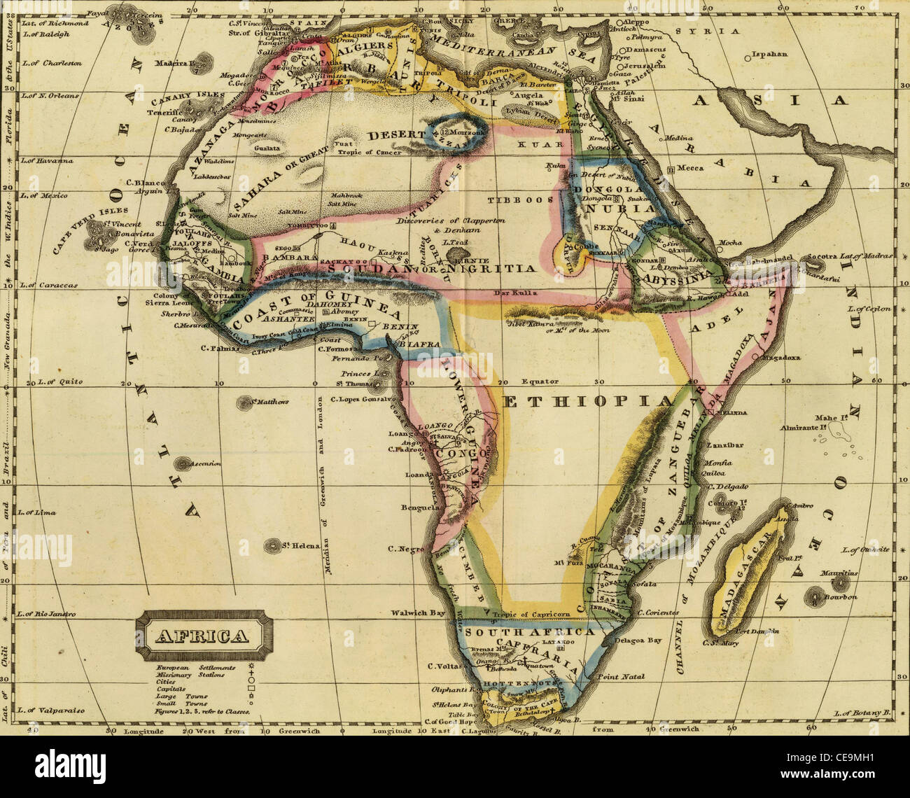 Carte antique de l'Afrique.d'Atlas par John Thomson, 1817. Banque D'Images Carte antique de l'Afrique.d'Atlas par John Thomson, 1817. Banque D'Images