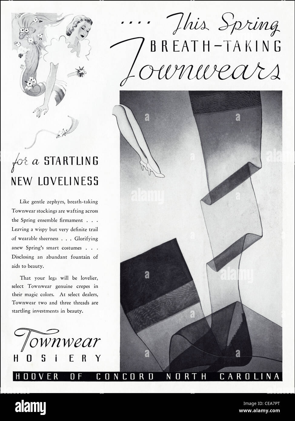 Annonce originale vers 1938 dans American Mesdames mode magazine publicité par TOWNSWEAR SOCIÉTÉ bas bas Banque D'Images