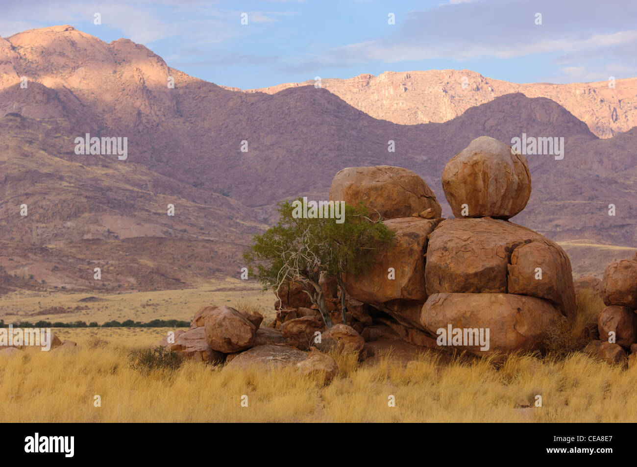 Rochers arrondis sur la plaine près de le Brandberg. Le Damaraland, Namibie Banque D'Images