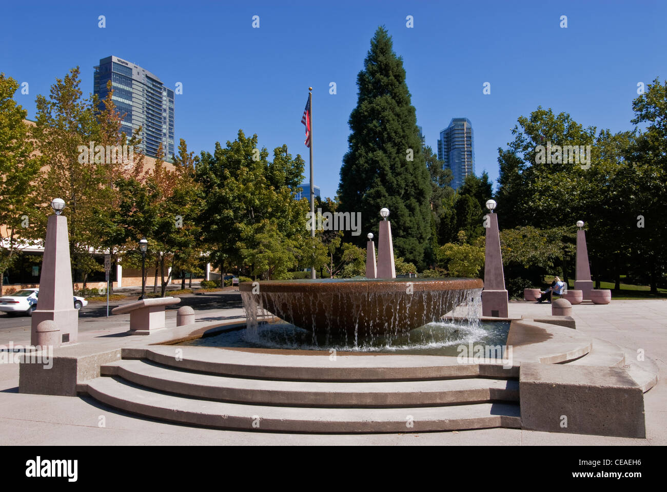 Fontaine à Parc du centre-ville Bellevue Washington USA Banque D'Images