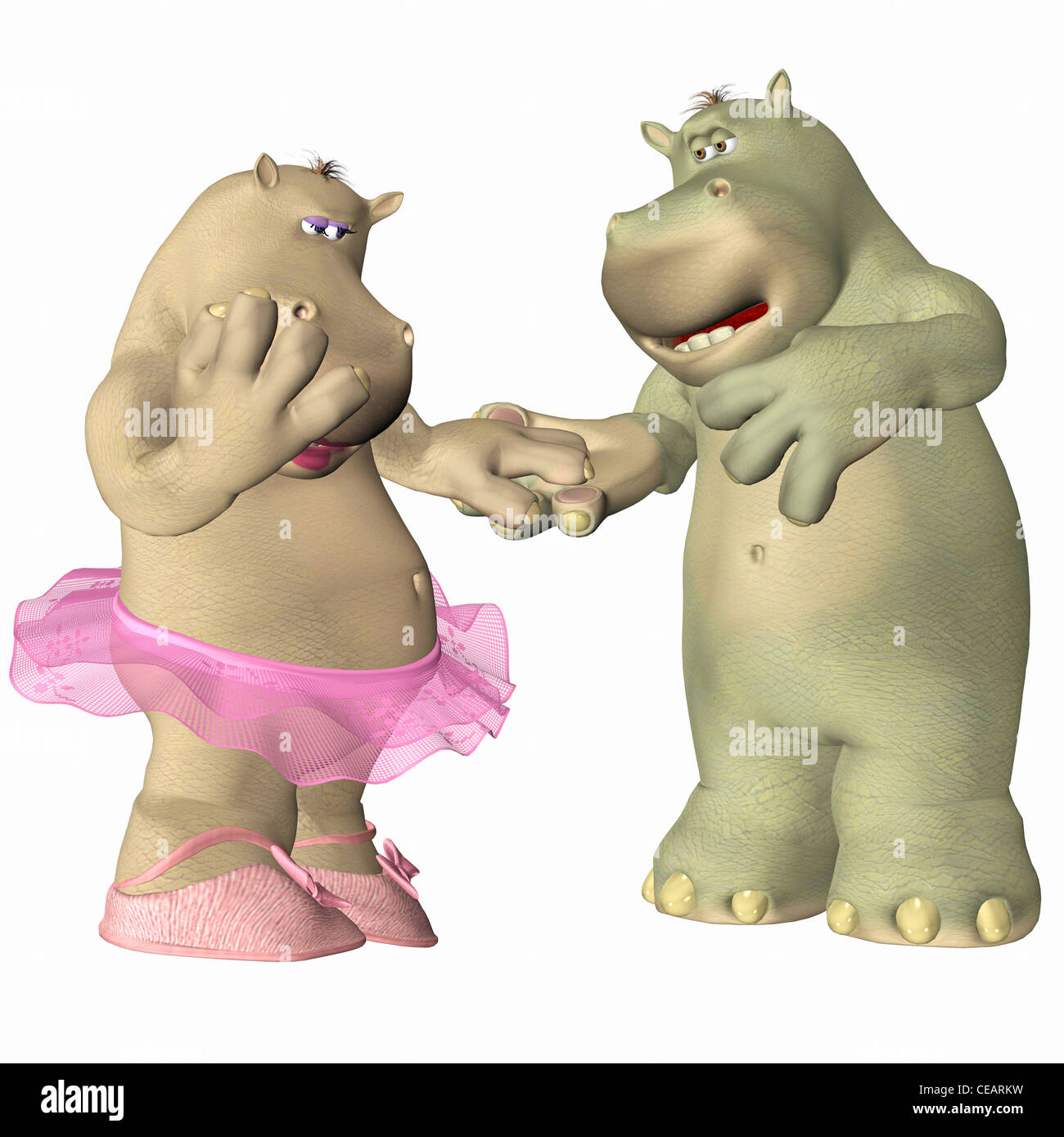 Illustration d'un couple d'hippopotames en amour isolé sur fond blanc Banque D'Images