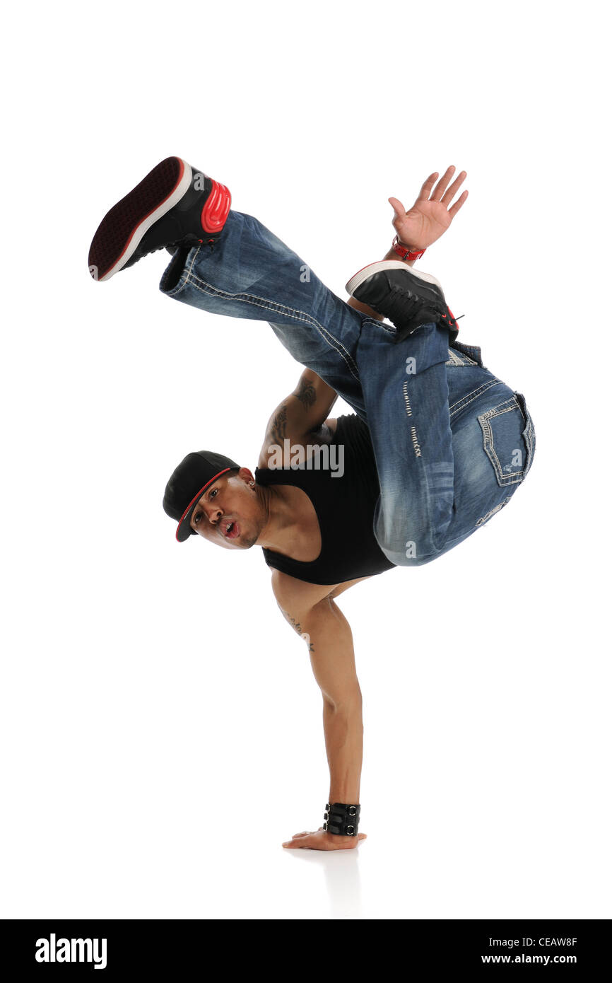 Style hip-hop Dancer performing isolé sur fond blanc Banque D'Images