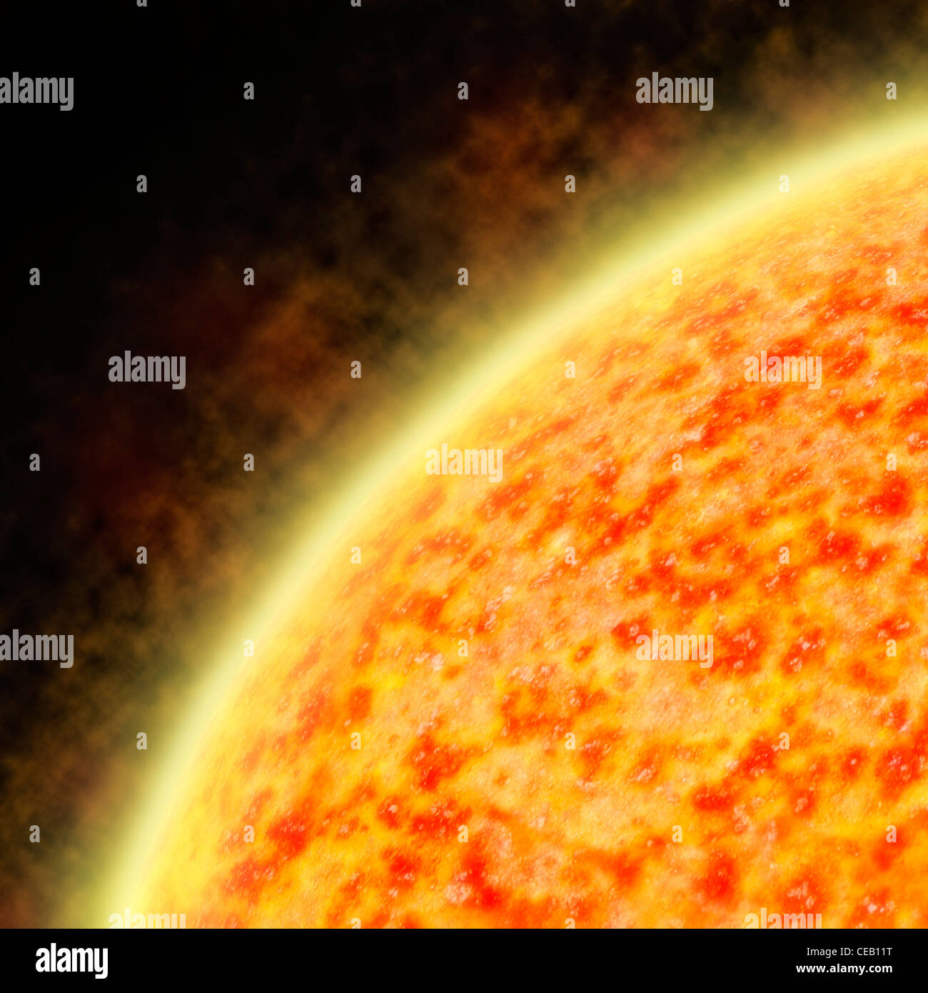 Illustration du soleil irradiant un vent solaire montrant les régions irrégulières Banque D'Images