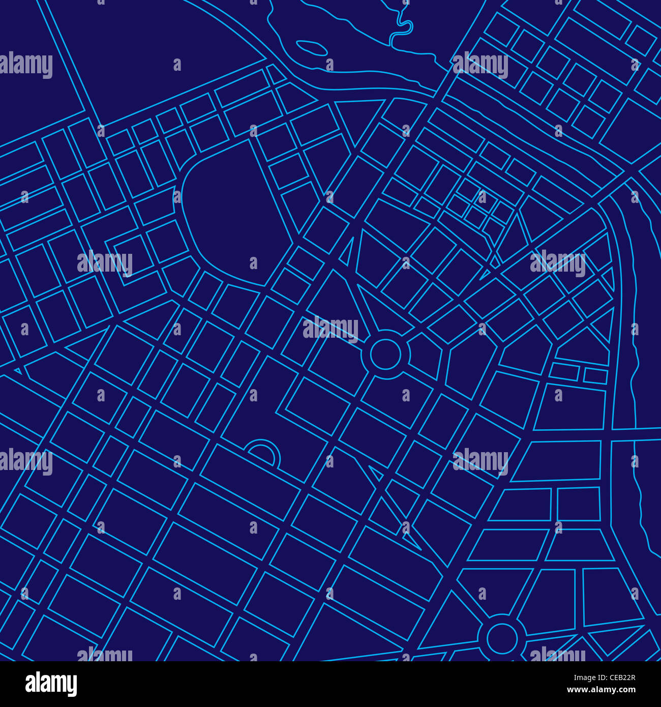 Carte numérique bleu d'une ville urbaine générique Banque D'Images