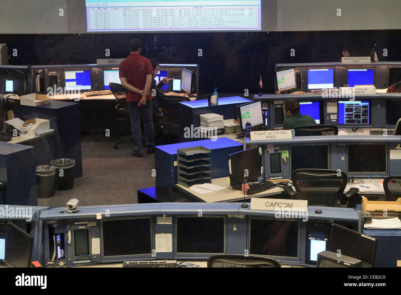 Centre de contrôle de mission, Johnson Space Center, au Texas. Banque D'Images