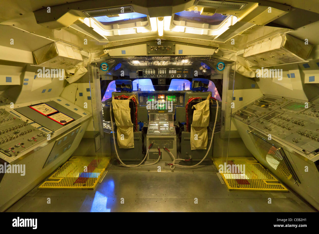 Réplique du poste de pilotage de la navette spatiale au Johnson Space Center, Houston Banque D'Images