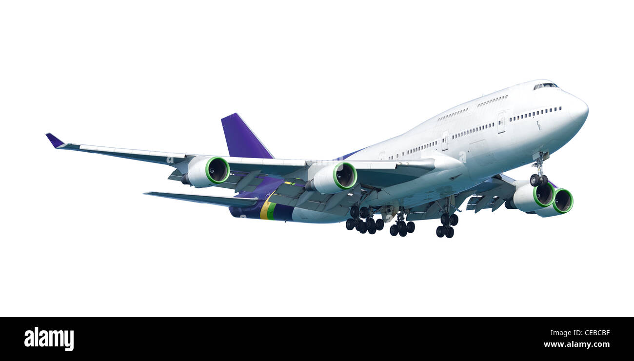 Véritable avion de ligne, isolé sur fond blanc. Banque D'Images