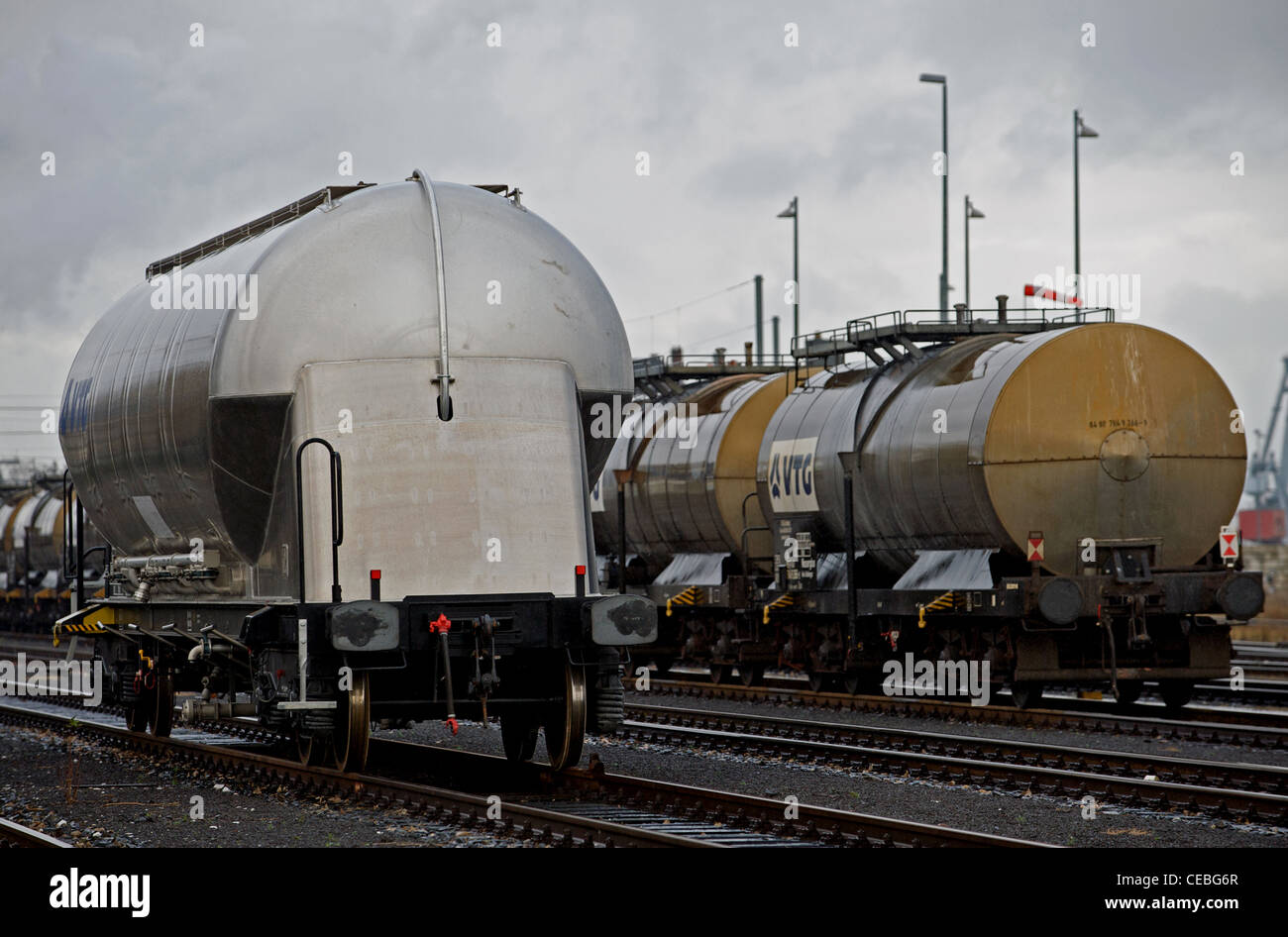 Les pétroliers de fer administré par un matériel roulant européen VTG Leasing Company Banque D'Images