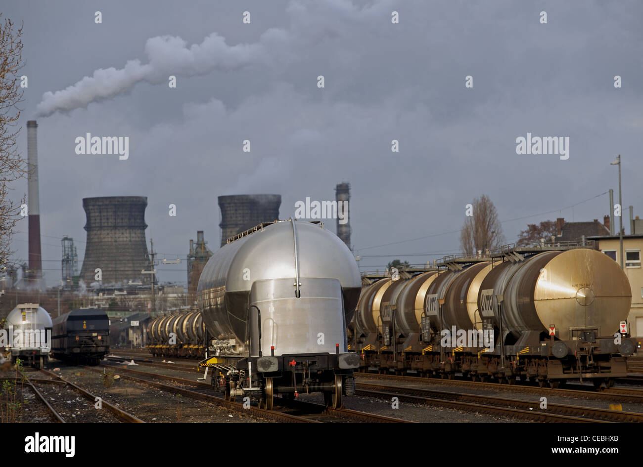 Gare de triage ferroviaire, Evonik usine chimique, Wesseling, Cologne, Allemagne. Banque D'Images