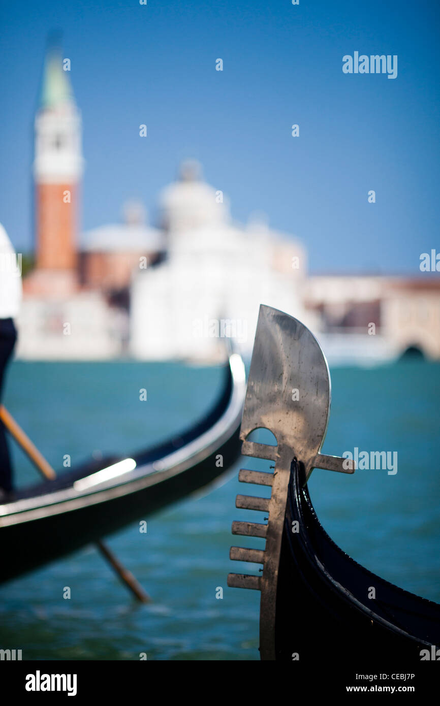 Détail d'une télécabine 'ferro di prua' ou proue le fer, en face de San Giorgio Maggiore, à Venise, Italie Banque D'Images