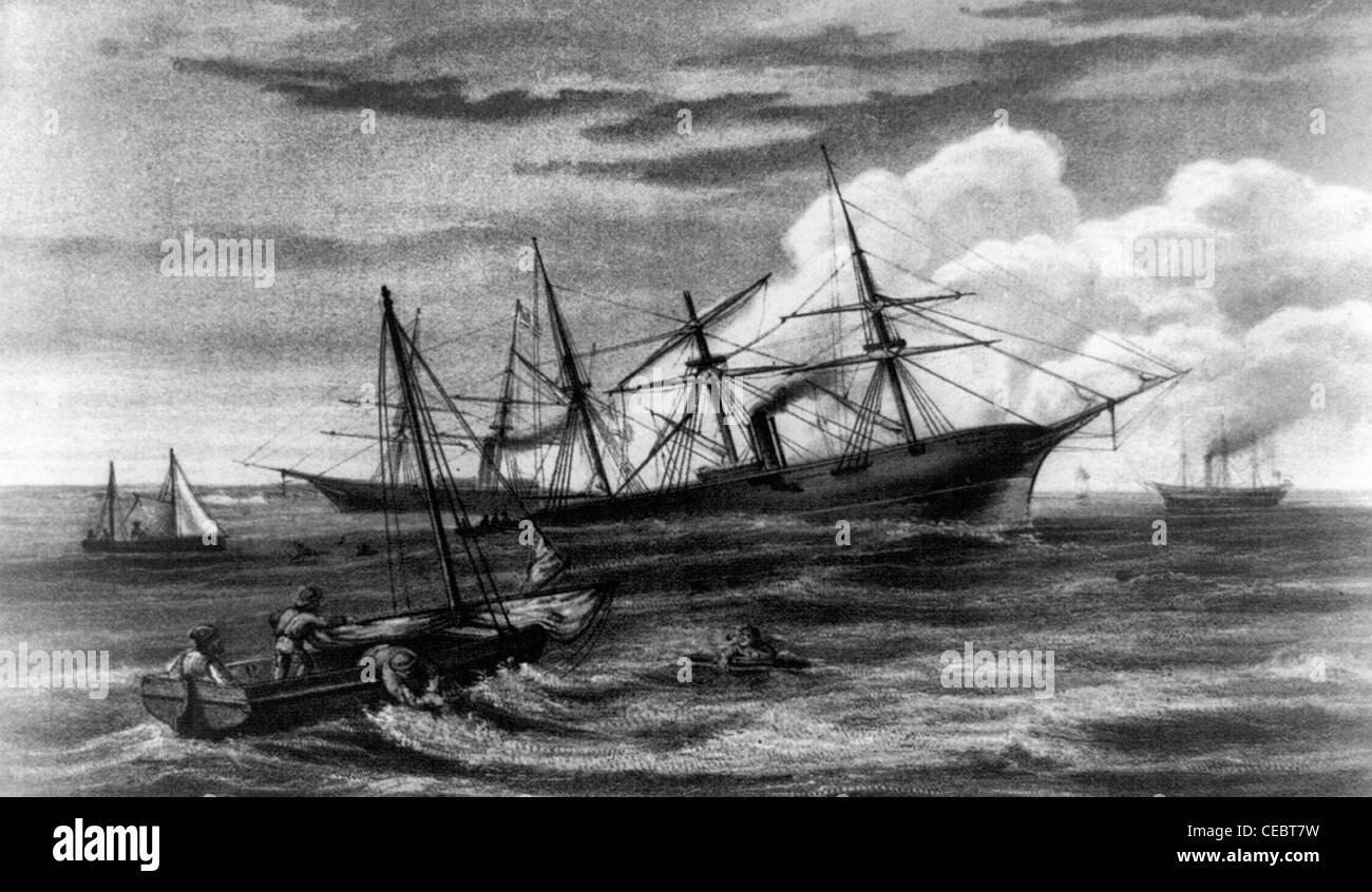 Le combat entre l'Alabama et le Kearsage, au large de Cherbourg le 19 juin, 1864, la guerre civile USA Banque D'Images