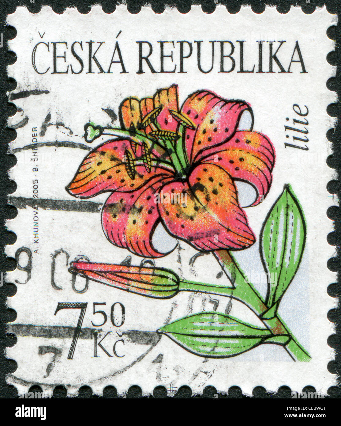 République tchèque-VERS 2005 : un timbre imprimé en République tchèque, montre une fleur de lis, vers 2005 Banque D'Images