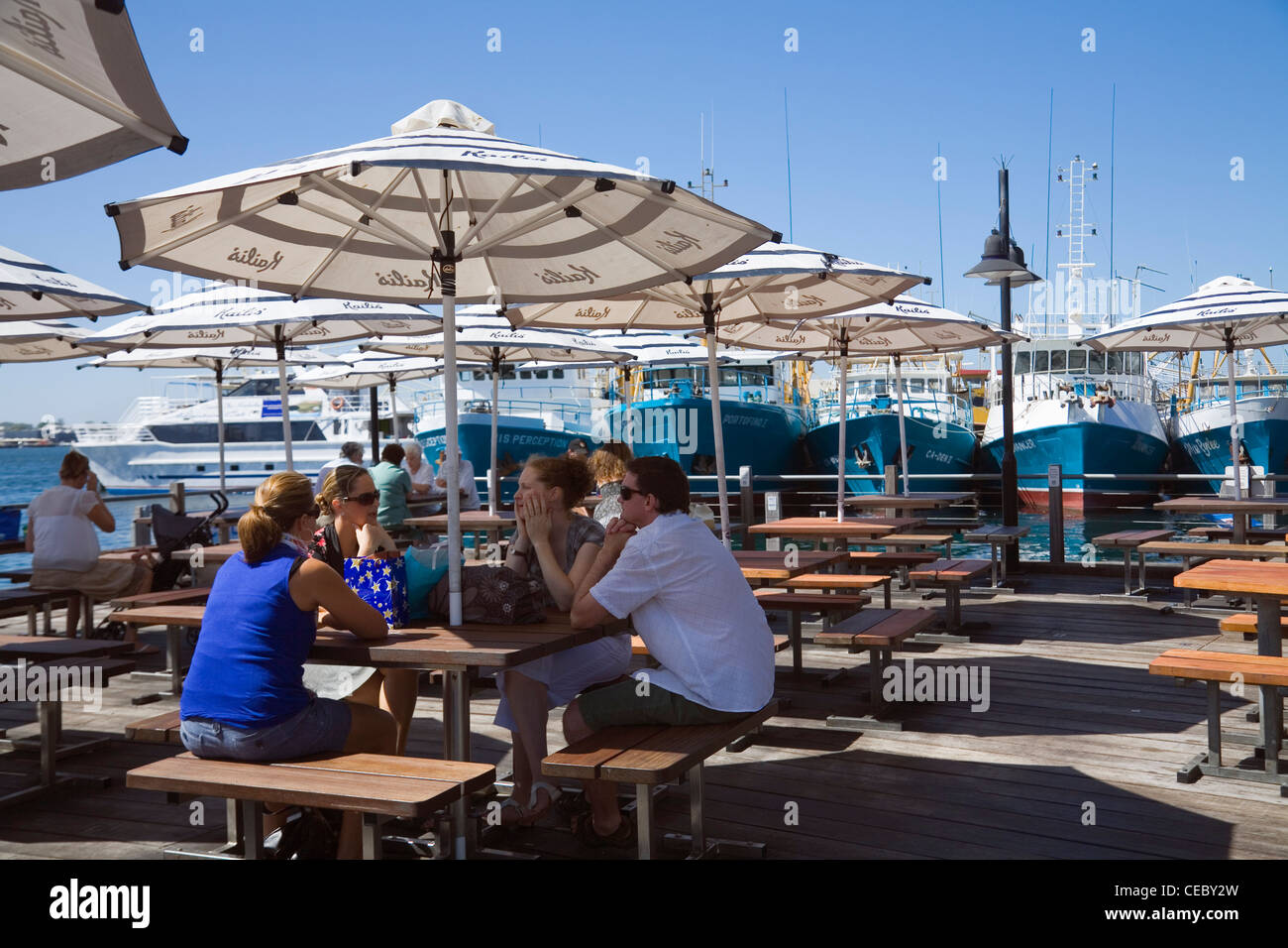 Kailis restaurant de fruits de mer sur le port Bateau de pêche, Fremantle, Australie occidentale, Australie Banque D'Images