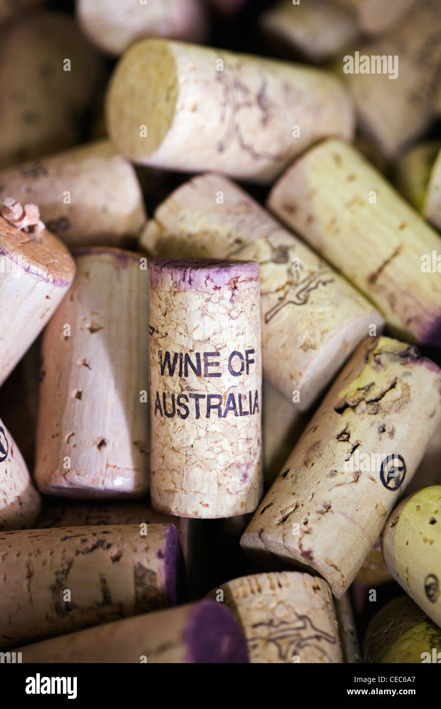 Bouchons utilisés pour la mise en bouteille de vin à Margaret River, Australie-Occidentale, Australie Banque D'Images