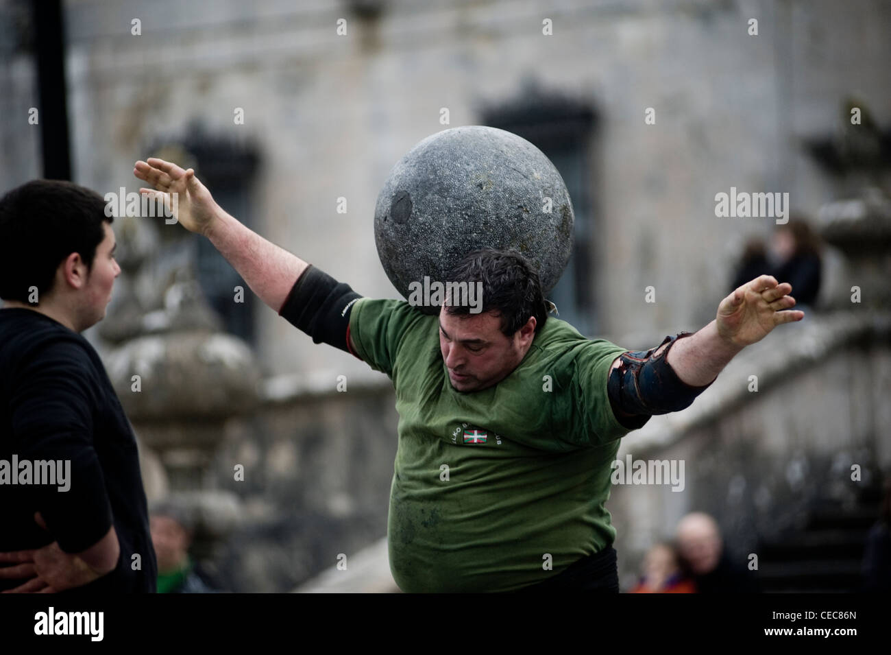 Juan Jose Unanua Goenatxo 'pierre' lifter ou harrijasotzaile en langue basque. Exposition à Azkoitia. Sport rural basque Banque D'Images