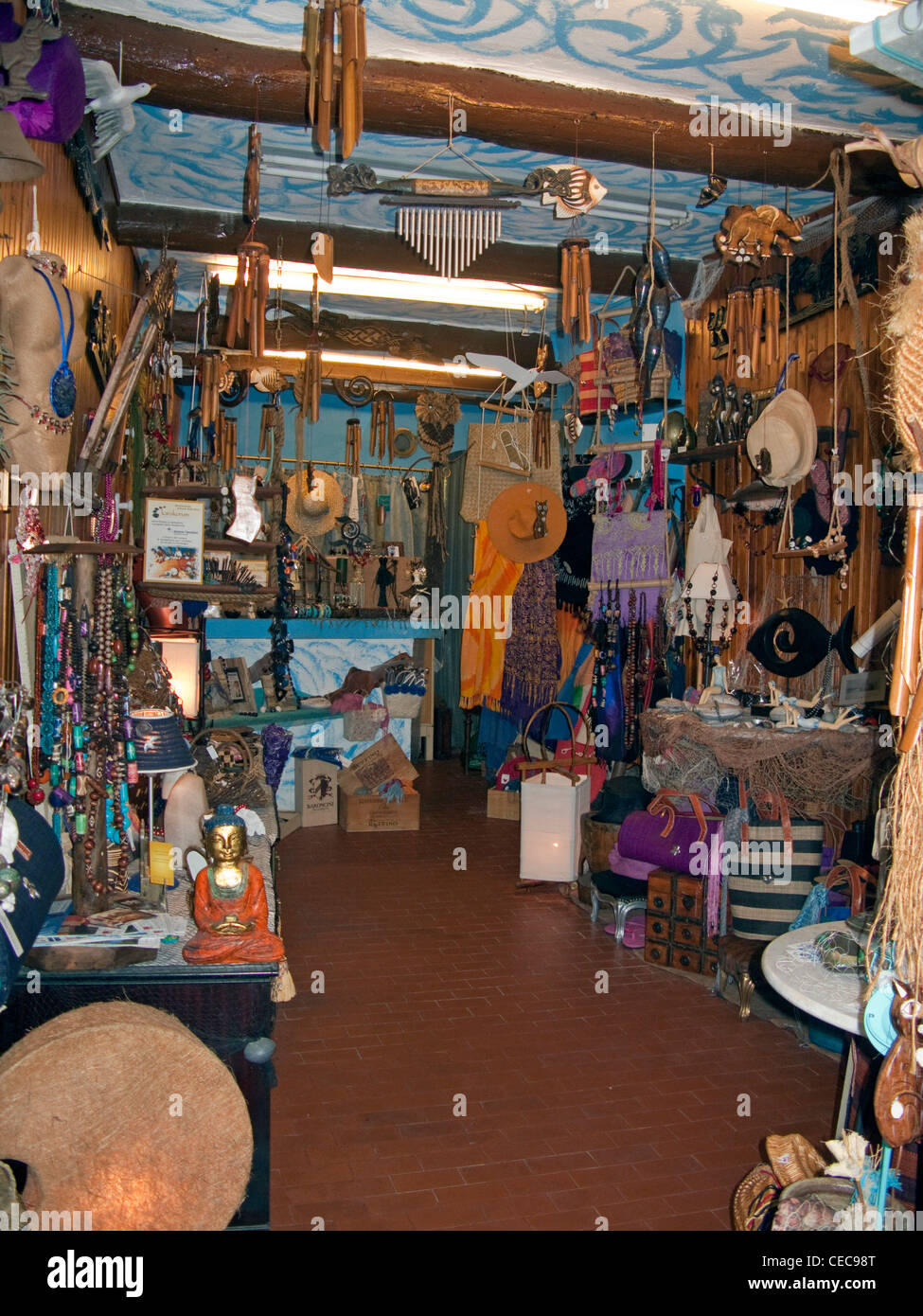 À l'intérieur d'une boutique de souvenirs à l'Harbour Village de pêcheurs de Camogli, province Genova, Liguria di Levante, Italie, Méditerranée, Europe Banque D'Images