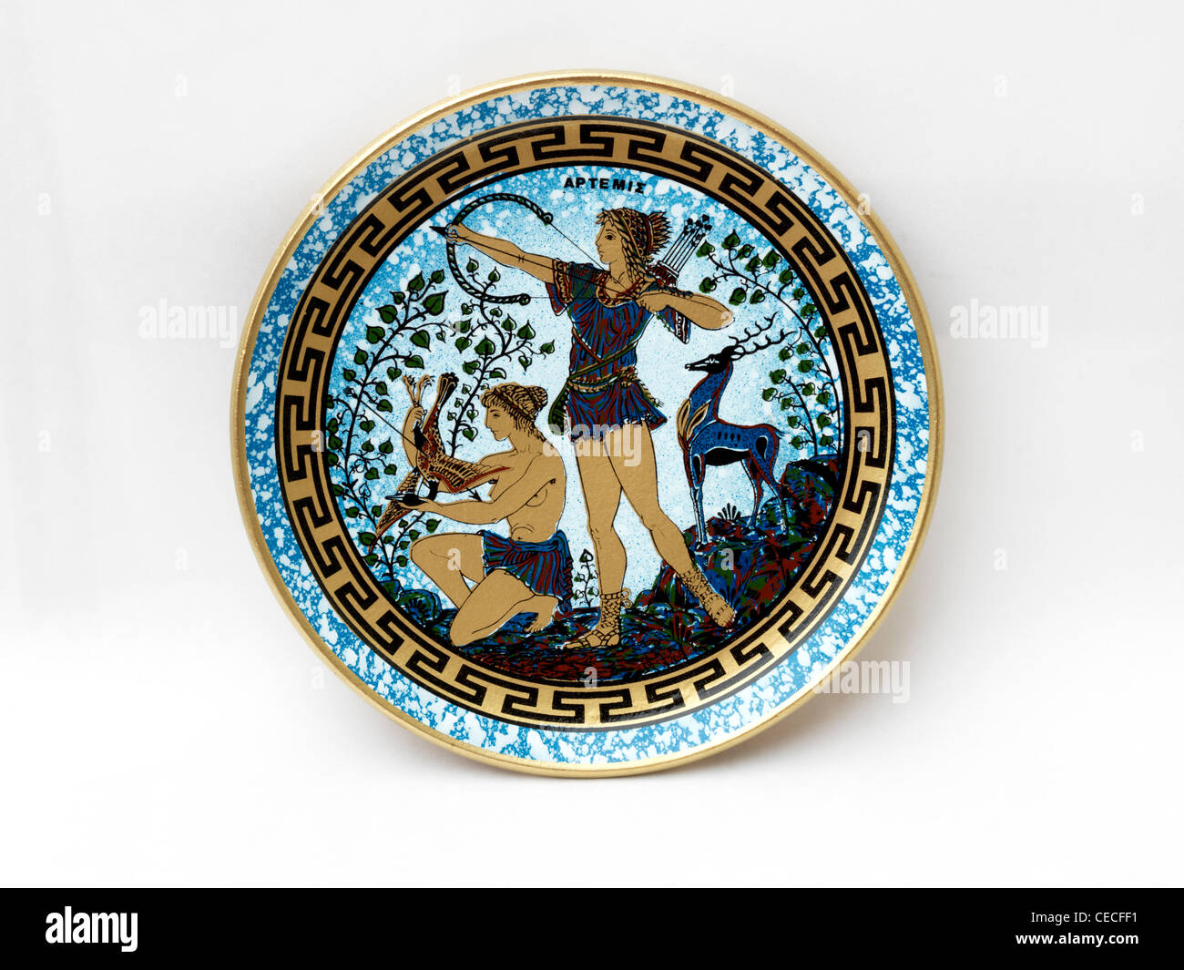 Plaque grec représentant Artémis Déesse de la Chasse, Nature, animaux sauvages, l'accouchement et de la virginité Banque D'Images