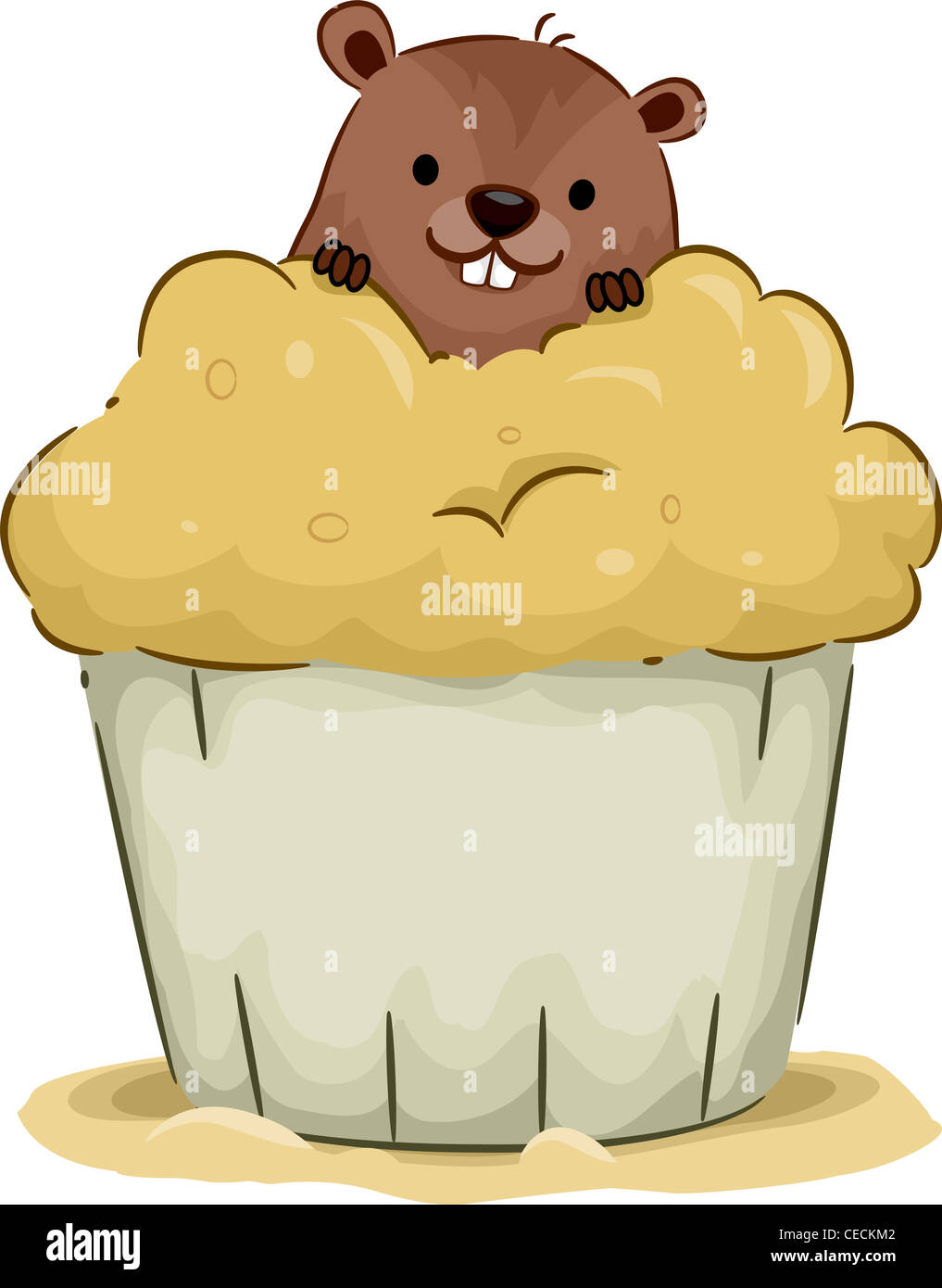 Illustration d'une marmotte d'Oeil de derrière un petit gâteau Banque D'Images