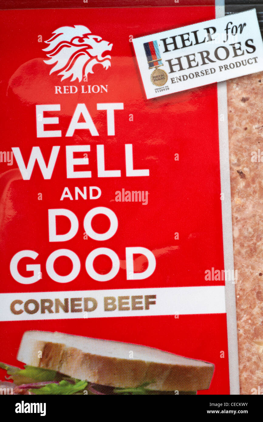 L'aide pour Heroes produit homologué Red Lion Bien manger et faire de bonnes le corned-beef Banque D'Images