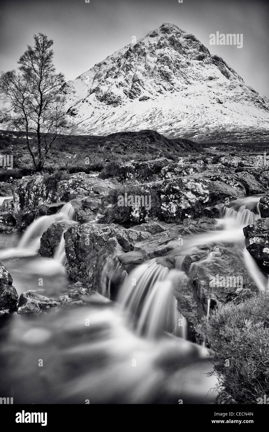 Neige sur Buchel Etive Mor dans la région de Glen Coe, Ecosse Banque D'Images