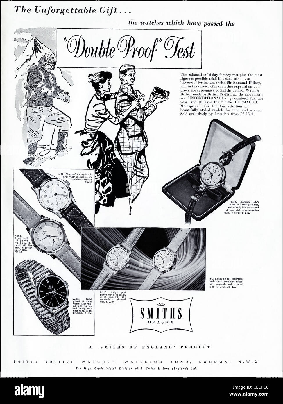 Publicité originale de 1950 news magazine advertising SMITHS montres faites en Angleterre Banque D'Images