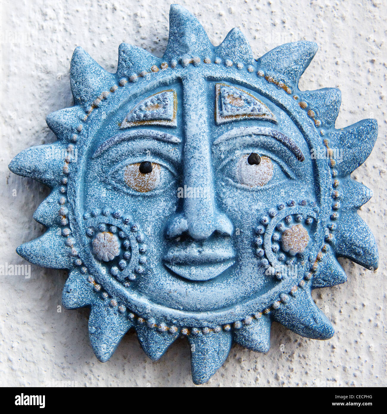 Signe solaire en céramique bleue Banque D'Images