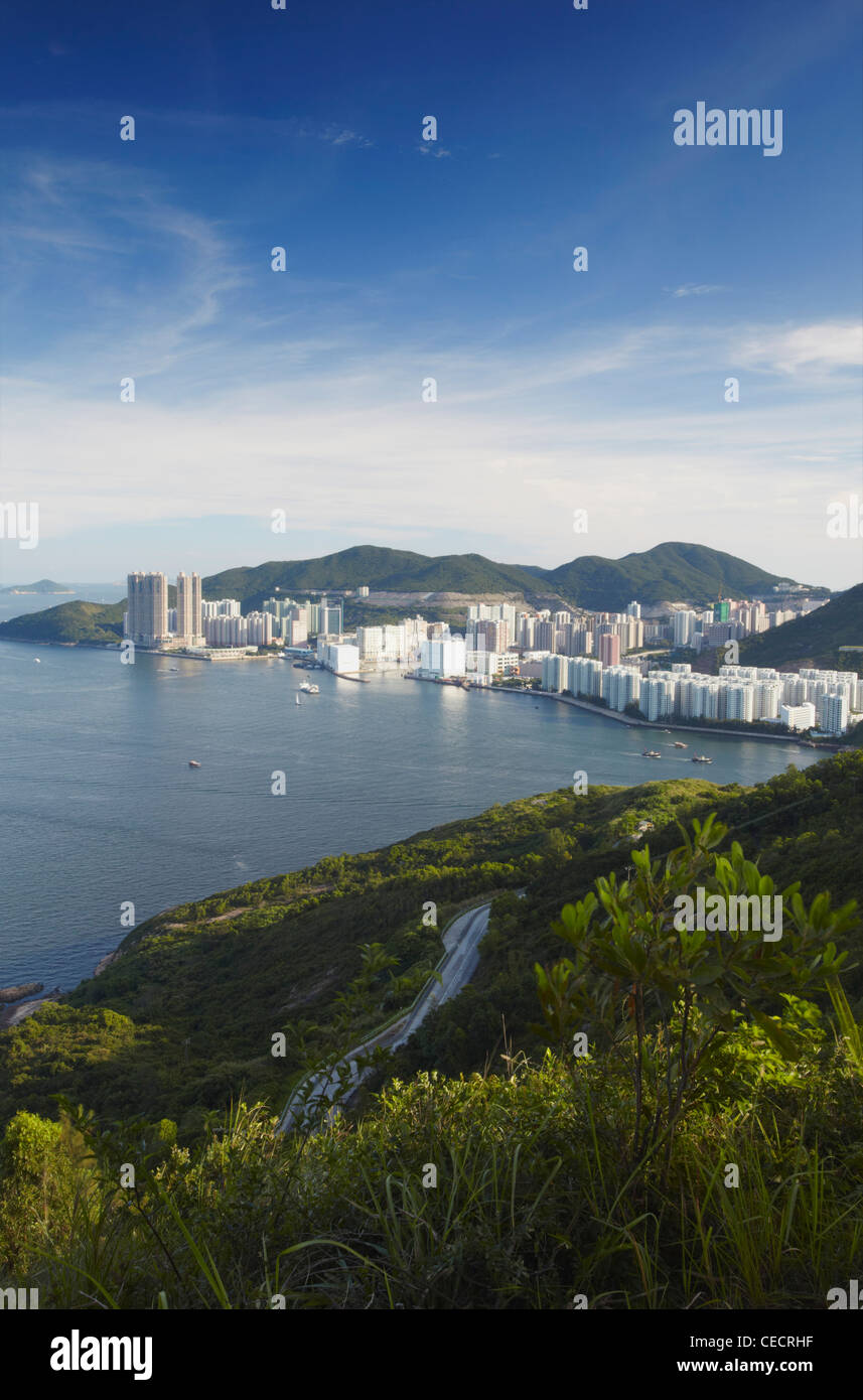 Avis de Shau Kei Wan de l'île de Hong Kong de Devil's Peak, Kowloon, Hong Kong, Chine Banque D'Images
