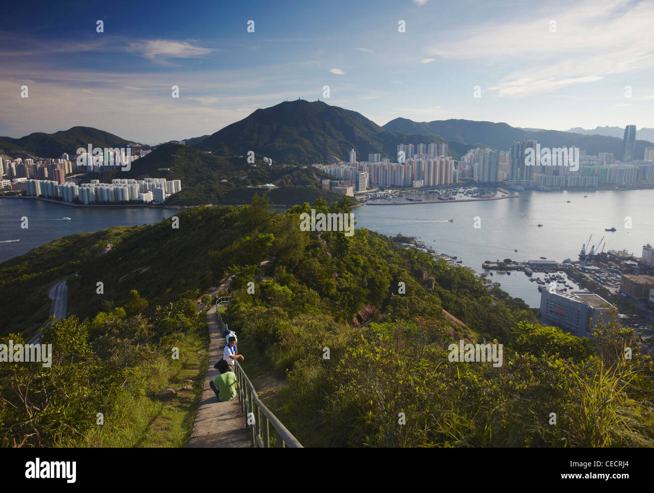 Avis de Shau Kei Wan de l'île de Hong Kong de Devil's Peak, Kowloon, Hong Kong, Chine Banque D'Images
