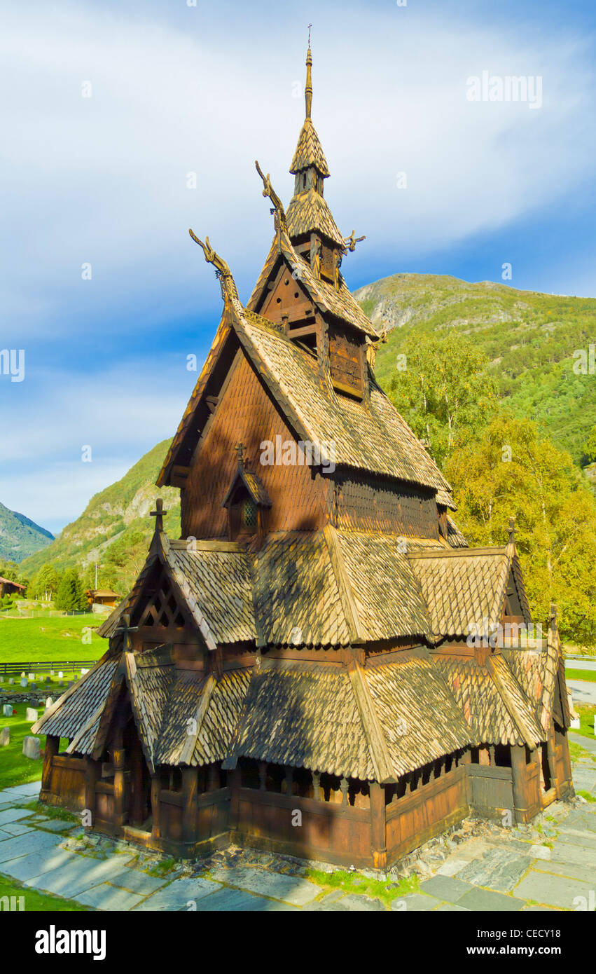 L'ancienne église Borgund en bois près de Flam Sogn og Fjordane Norvège eu Europe Banque D'Images