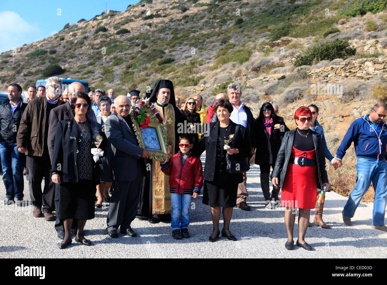 Grèce îles Cyclades sikinos un festival religieux Banque D'Images