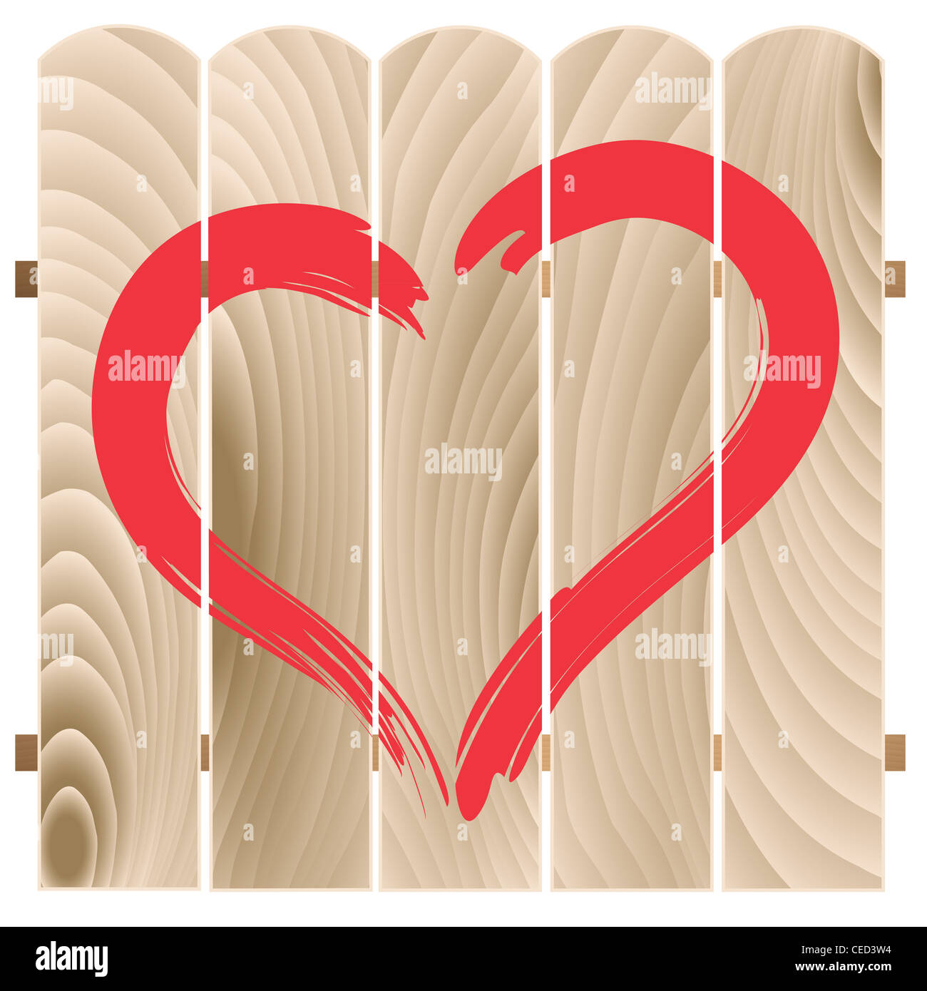 Coeur peint sur clôture en bois. Abstract illustration. Banque D'Images