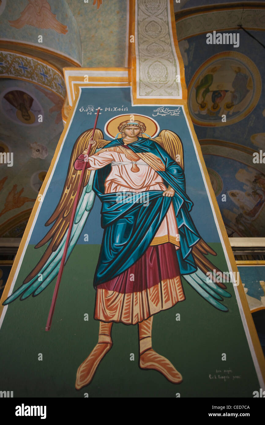 Israël, la Galilée, Nazareth, Saint Gabriels Église orthodoxe grecque, la peinture religieuse de Saint Michel Banque D'Images