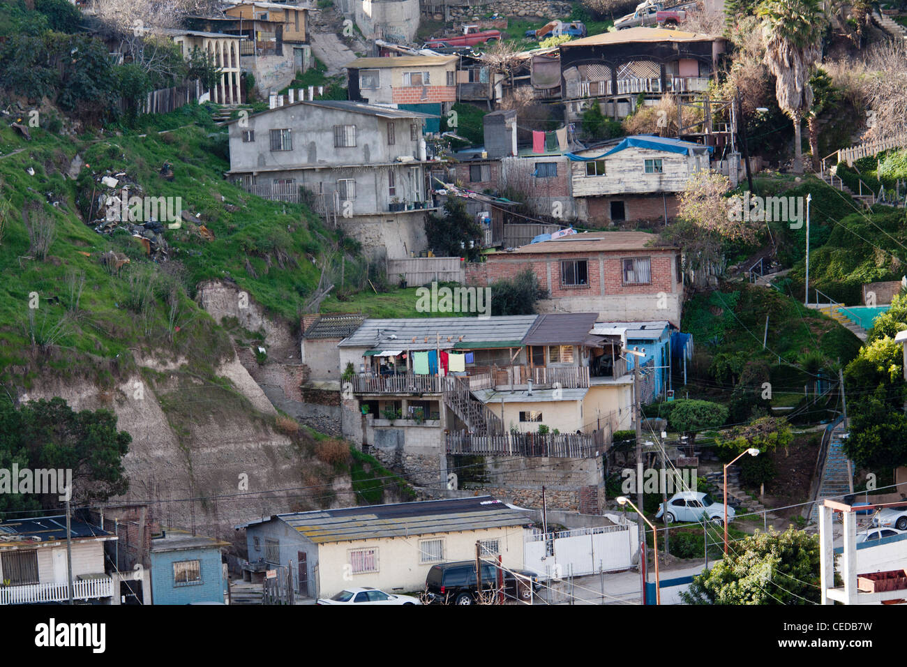 Tijuana, Baja California, Mexique - un quartier juste derrière la frontière qui sépare les États-Unis et le Mexique. Banque D'Images