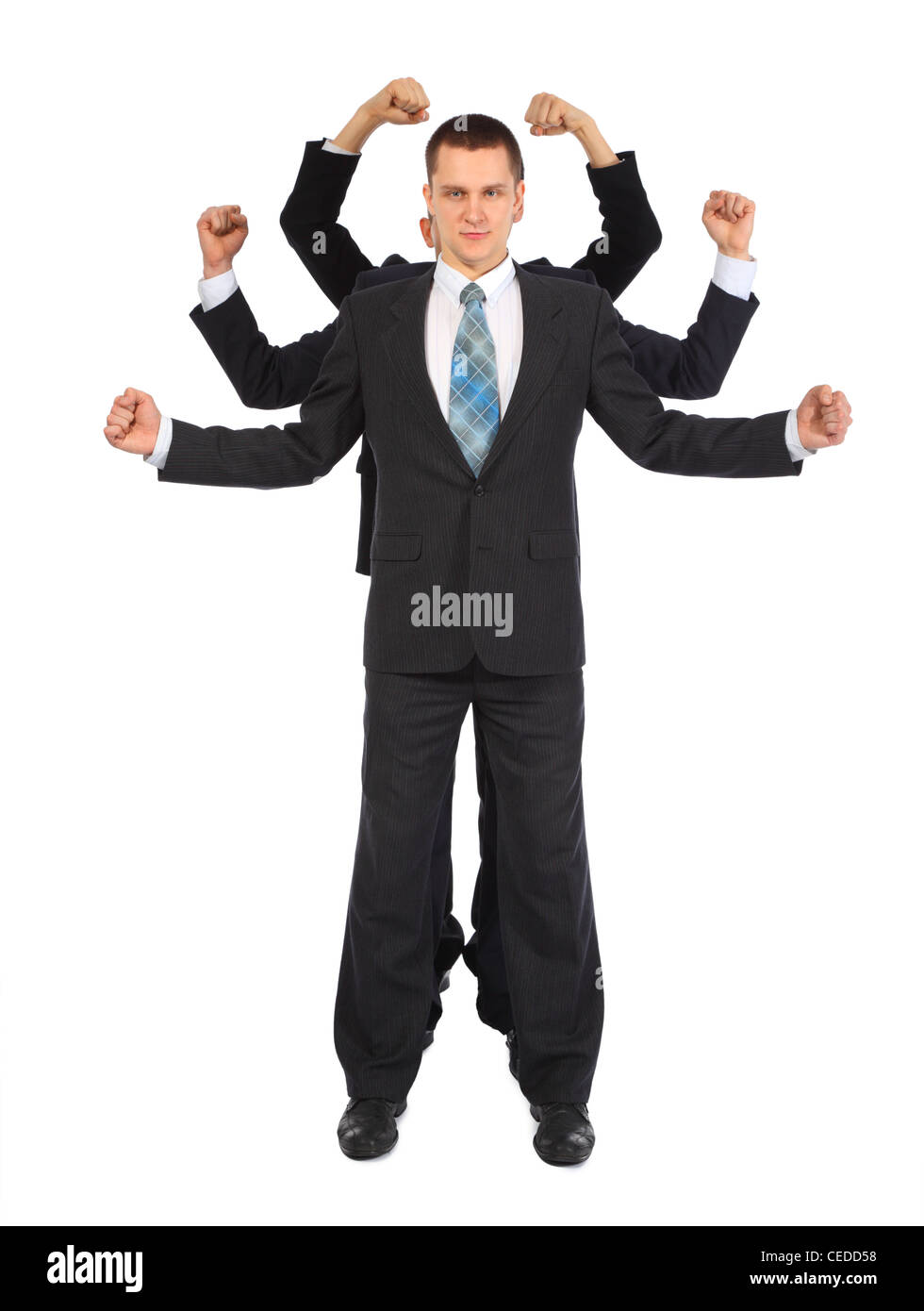Young businessman with six poings corps complet Banque D'Images