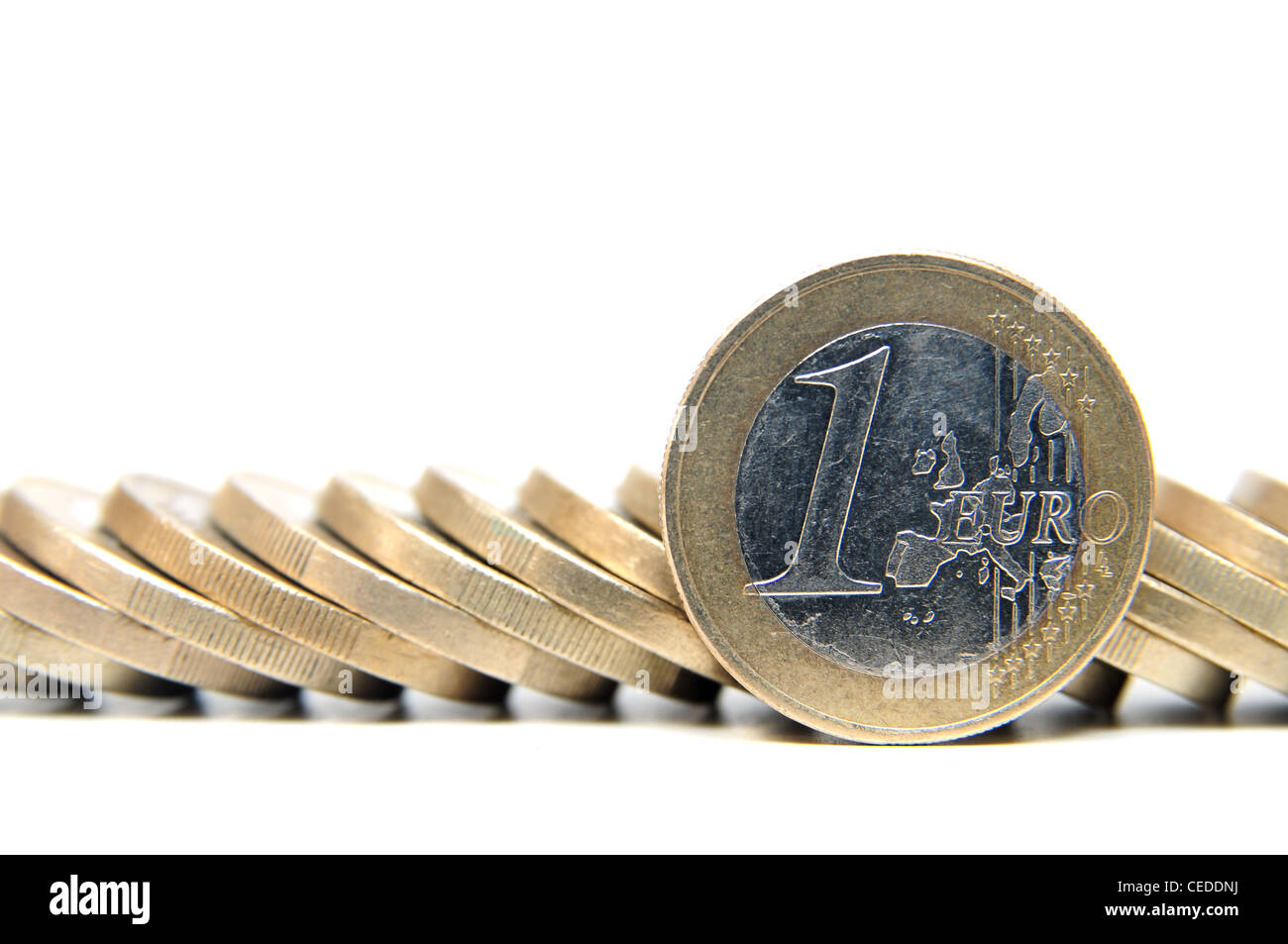 Euro argent monnaie sur fond blanc Banque D'Images