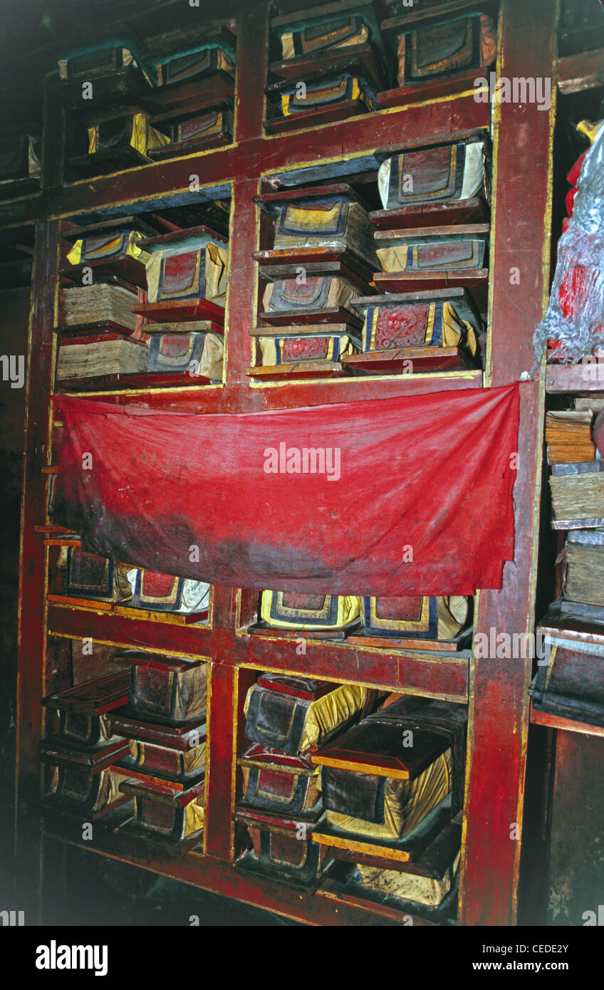 Manuscrits bouddhistes tibétains à l'intérieur du Palais du Potala, Lhassa's library Banque D'Images