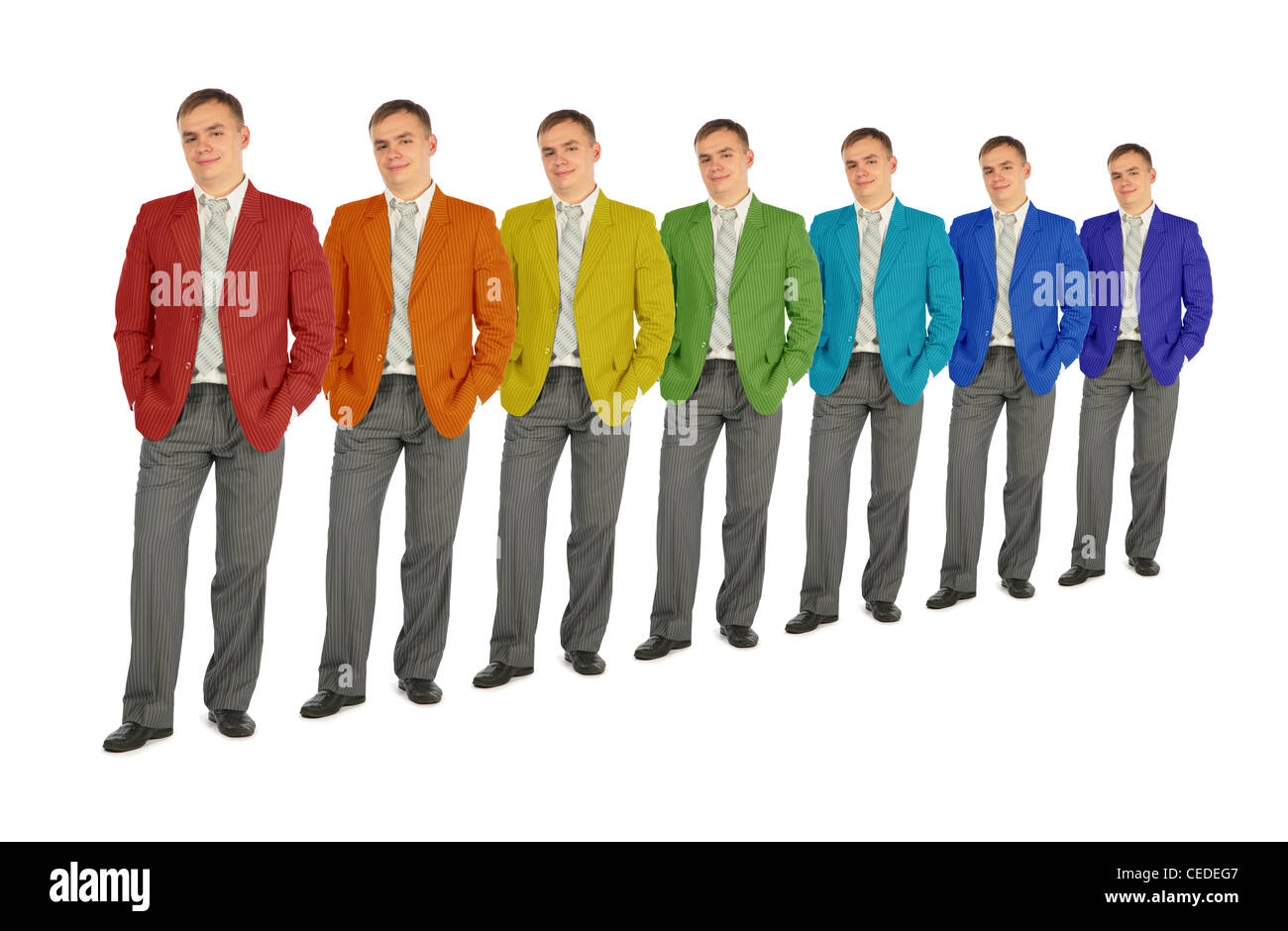 Les gens d'affaires avec rainbow color coat collage Banque D'Images