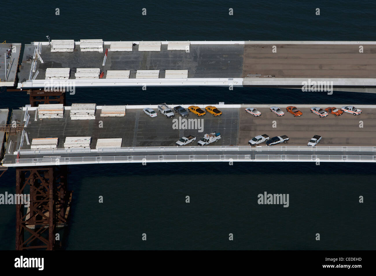 Photographie aérienne de la construction d'Oakland Bay Bridge de San Francisco Californie Banque D'Images