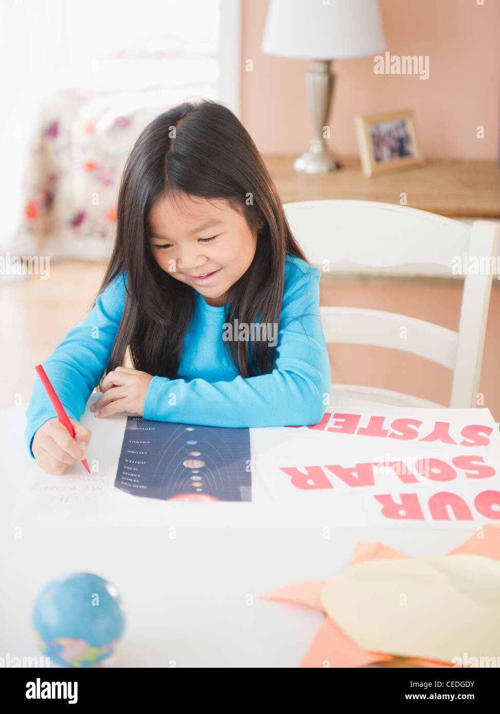 Fille coréenne de l'affiche à colorier Banque D'Images