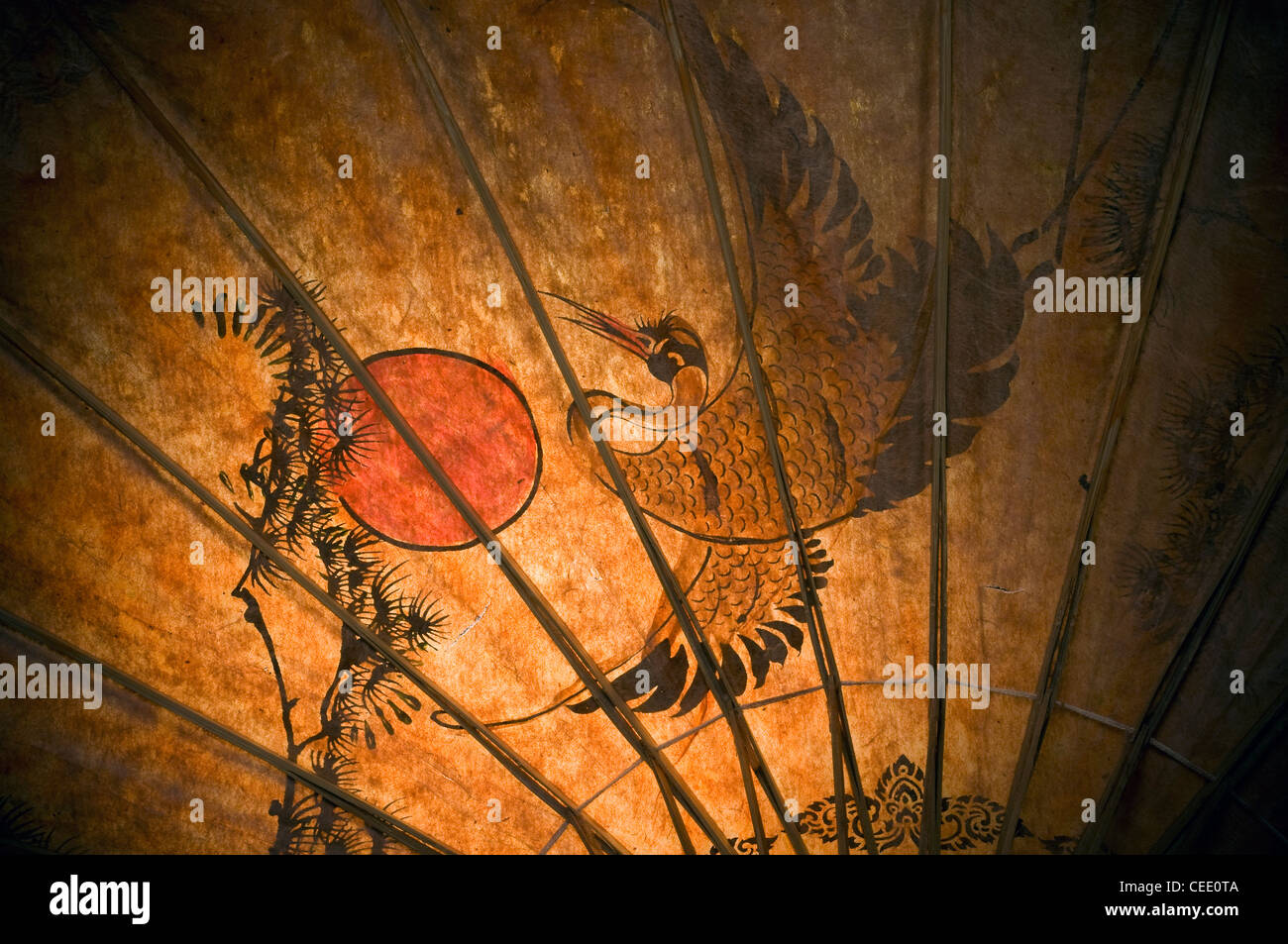 Soleil levant sur l'Asie, parasol japonais, asiatique, l'arrière-plan, bambou, Chiangmai, Chine, chinois, coloré, de l'artisanat, de la culture, decoratio Banque D'Images