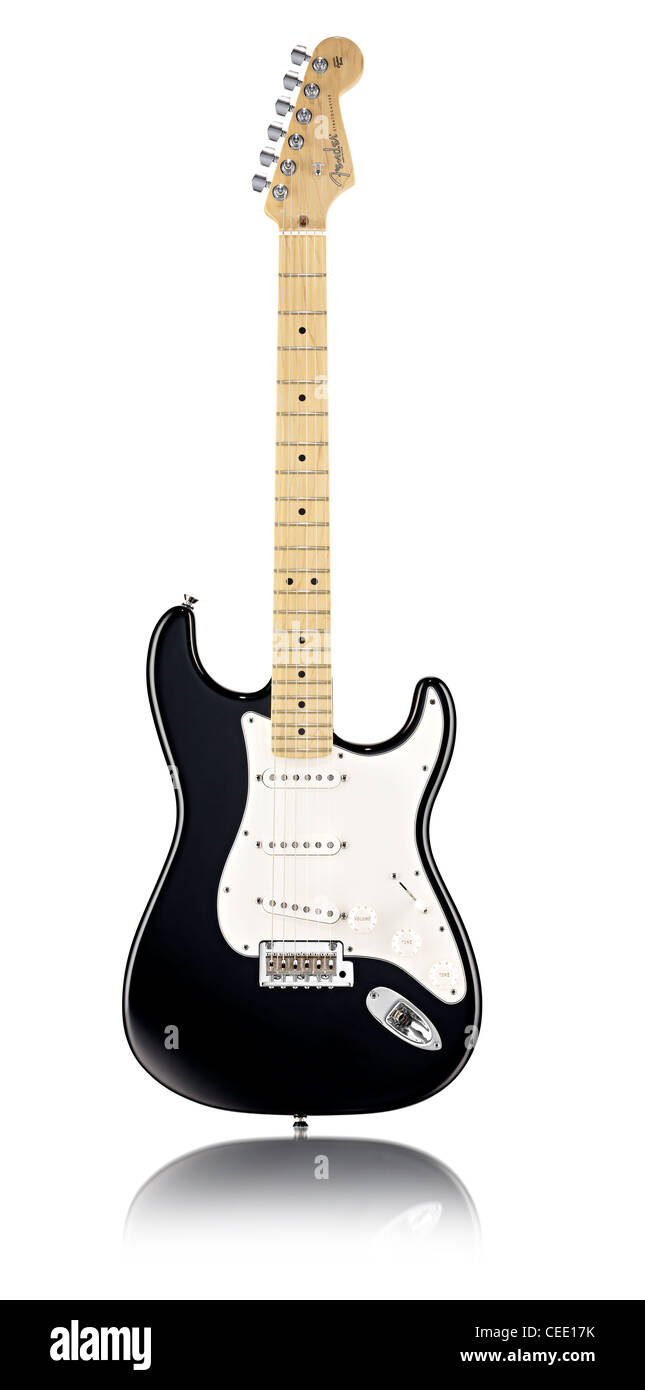 Guitare Fender Stratocaster noire Banque D'Images