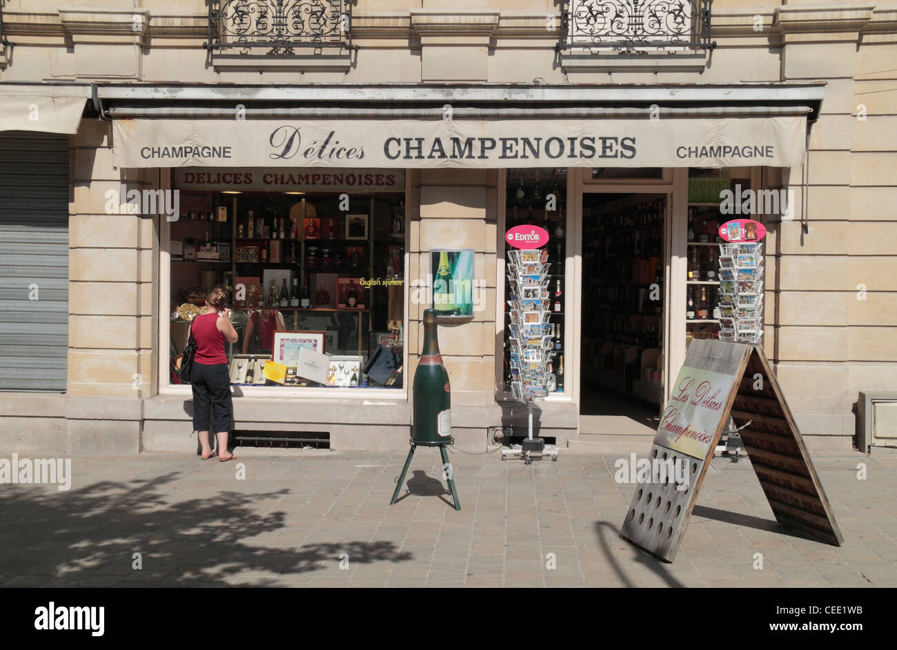 Les Délices Champenoises boutique Champagne à Reims, Champagne-Ardenne, France. Banque D'Images