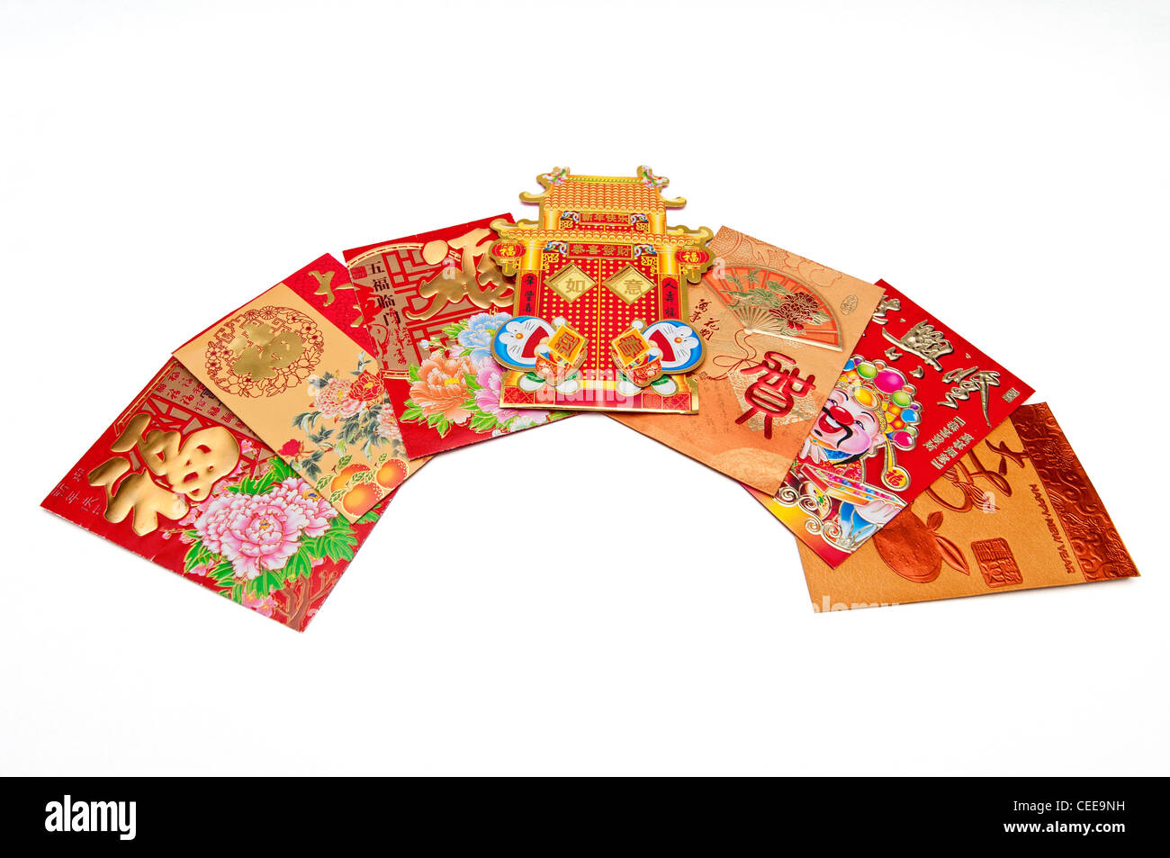 Une variété d'enveloppes rouges donnés lors d'occasions spéciales comme les Chinois ou Nouvel An lunaire. Banque D'Images Une variété d'enveloppes rouges donnés lors d'occasions spéciales comme les Chinois ou Nouvel An lunaire. Banque D'Images